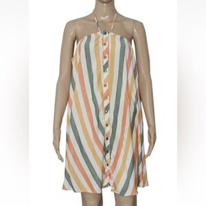 ANTHROPOLOGIE STRIPED HALTER FLOWY DRESS MEDIUM GREEN ORANGE